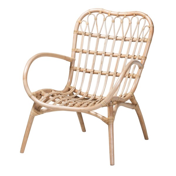 Baxton Studio Bajo Modern Bohemian Natural Brown Rattan Arm Chair 232-13229-ZORO - main